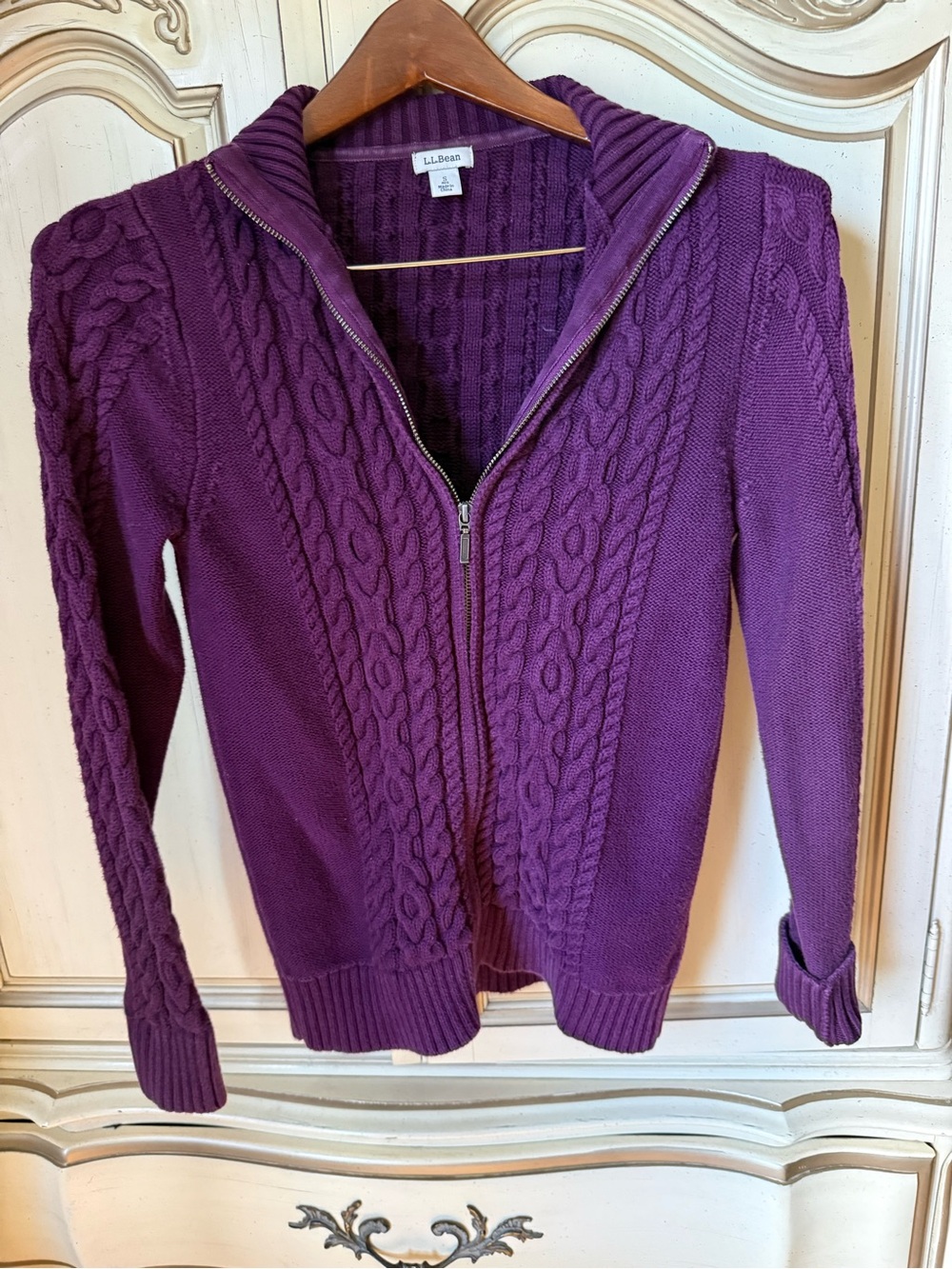 L.L.Bean Purple Cable Knit Zip Sweater | Small | 24” Length